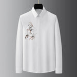 Carregue a imagem no visualizador da Galeria, Luxury Horse Embroidered Shirt for Men Long Sleeved Slim Fit Casual Shirt High Quality Business Social Banquets Dress Shirts  Amaijoin
