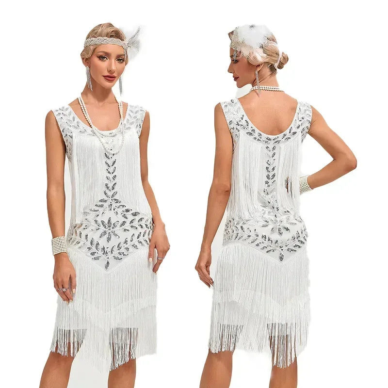 1920 European and American Retro Sequined Dress Gatsby Ball Fringed Dress Party Party Beaded Toasting Dress  Amaijoin