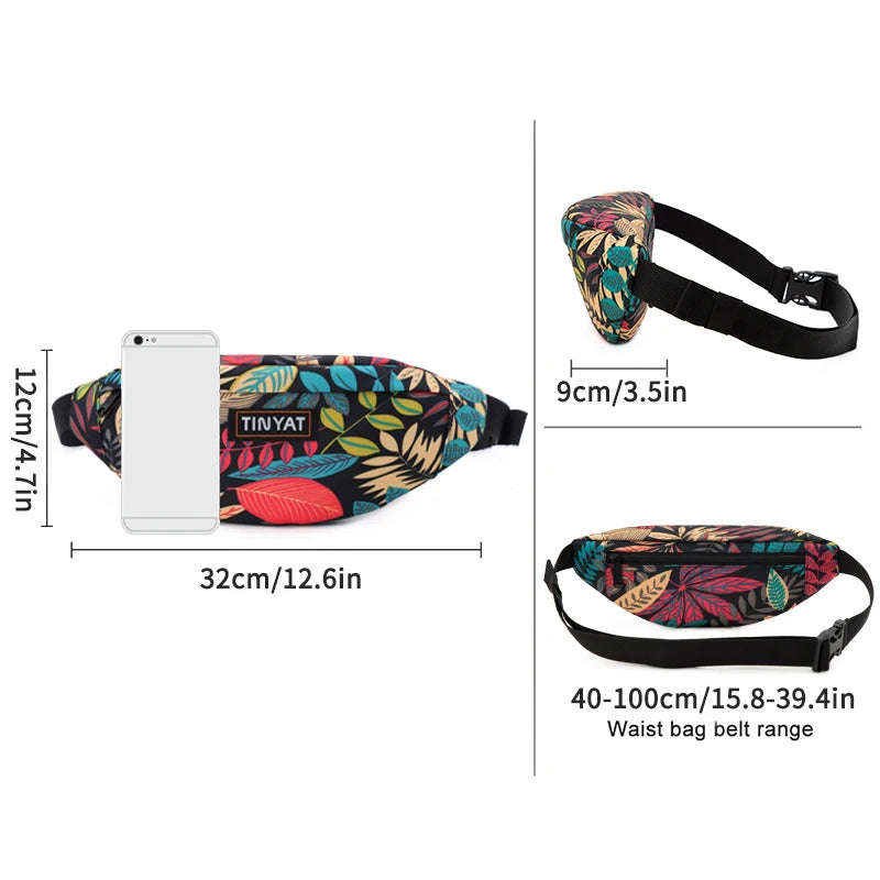 TINYAT Men Fashion Leaf Pattern Multi-functional Waterproof Outdoor Riding Sports Waist Pack Chest Bags  Amaijoin