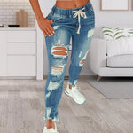 Carregue a imagem no visualizador da Galeria, Popular Pencil Jeans Streetwear Women Jeans Slim Slim-fitting All Match Denim Pants  Elastic Waist  Amaijoin
