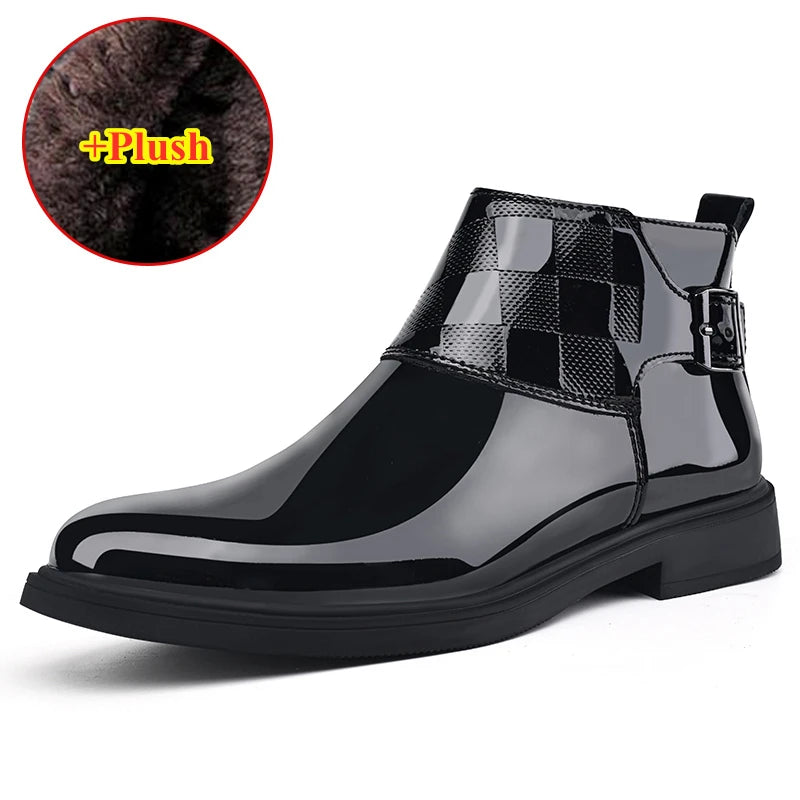 New Men's Casual Patent Leather Luxury Chelsea Boots Business Shoes Mens Designer Brand Formal Dress Shoes for Men Ankle Boots  Amaijoin