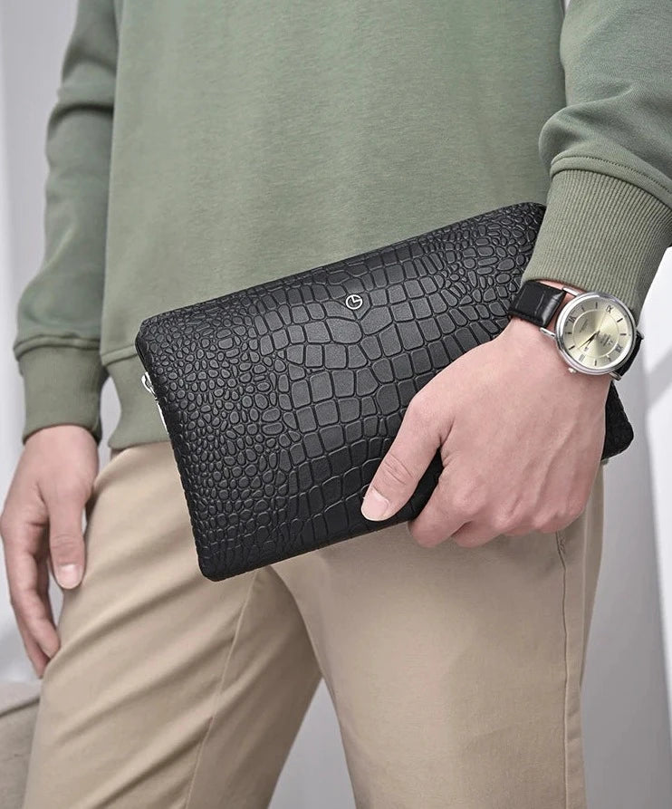 Original Goldlion Luxury Designer Men's handbag combination lock leather thickened large capacity crocodile pattern  Amaijoin