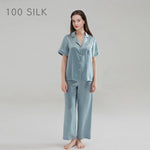 Carregue a imagem no visualizador da Galeria, Birdtree 19MM 100%Real Silk Pajama Set Women&#39;s Solid Lapel Short Sleeve Long Pants Basic Comfortable Loungewear Spring S41146QD  Amaijoin
