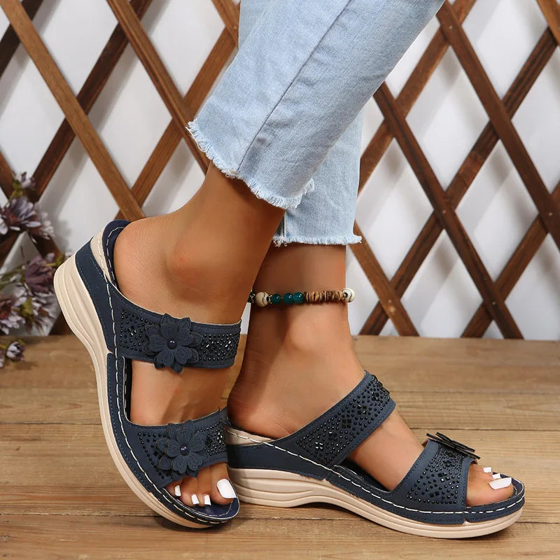 Summer Women Slippers Plus Size Women's Shoes Retro Roman Sandals Women Pu Casual Flower Wedge Sandals Platform Slippers Heel  Amaijoin