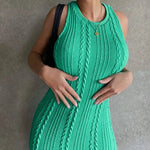 Carregue a imagem no visualizador da Galeria, Hugcitar Crochet Sleeveless O-Neck Bodycon Solid Sexy Sweater Dress 2023 Summer Women Streetwear Party Club Elegant Clothing Y2K  Amaijoin
