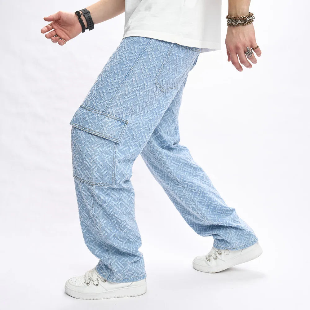 2023 Autumn Men Loose Multiple pockets Straight Jeans Male Trousers Streetwear Stylish Hip Hop Denim Pants  Amaijoin