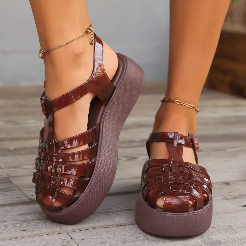 2024new Style Womens Sandals Summer Ladies Baotou Sandals Thick-soled Waterproof Casual Shoes Hollow Roman Beach Shoes for Women  Amaijoin