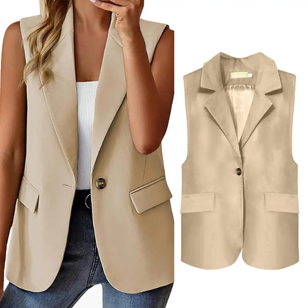 Women's Vest 2023 Sleeveless Vests Summer Waistcoat Sleeveless Business Vest Coat V-Neck Single-breasted Ladies Casual Tops Coat  Amaijoin