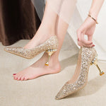 Carregue a imagem no visualizador da Galeria, Lucyever Gold Silver Sequins Women Pumps 2022 Luxury Crystal High Heel Party Wedding Shoes Woman Elegant Pointed Toe Pumps Mujer  Amaijoin
