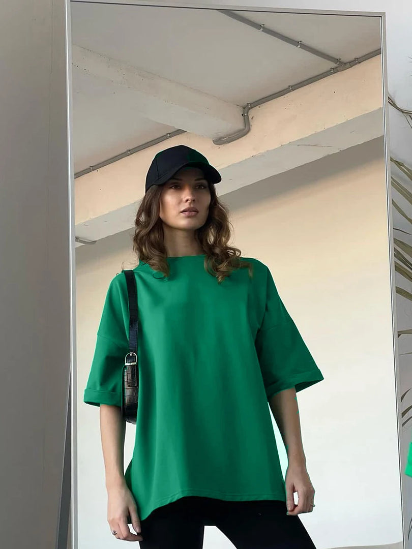 Hirsionsan 100% Cotton T Shirt Women 2023 Summer New Oversized Solid Tees Casual Basic Loose Tshirt Chic O Neck Female Tops  Amaijoin