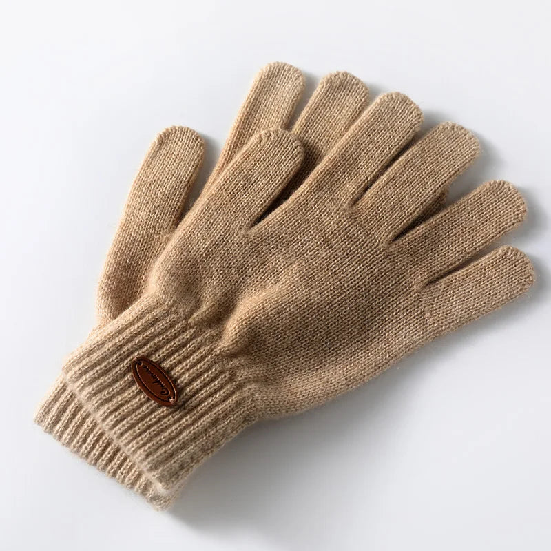 Women 100% Real Cashmere Knitted Gloves Ribbed Cuff Autumn Winter Touchscreen Finger Warm Wrist Length Classic Female Mitten  Amaijoin