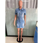 Load image into Gallery viewer, Nightclub Denim Dress Pockets Summer Y2K Sexy Slim Denim Dress Women Short Sleeve Single Breasted Hip Bodycon Mini Dress  Amaijoin
