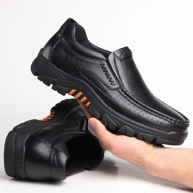 100% Genuine Leather Shoes Men Loafers Soft Cowhide Mens Casual Shoes Brand Male Footwear Black Brown Slip-on Thick Sole  Amaijoin