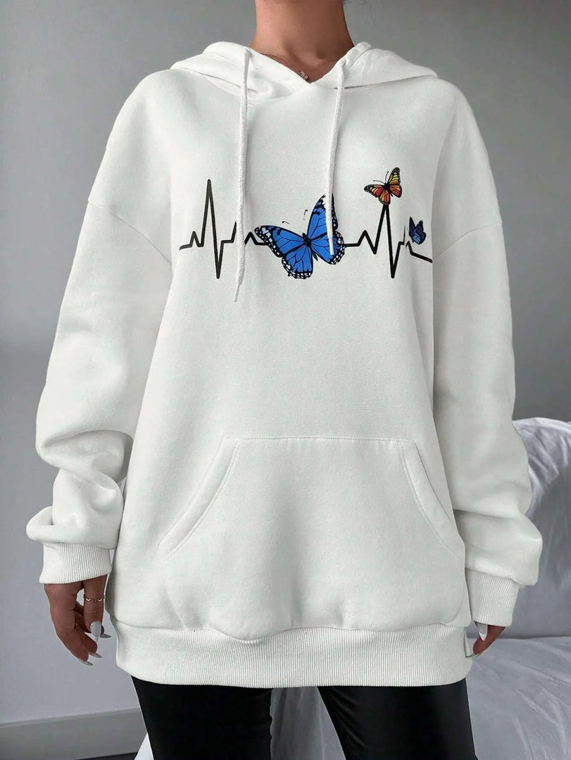 A Butterfly Dancing On The Tip Of Its Heart Printed Women'S Hooded Harajuku Hoodies Fashion Hoodie Autumn Casual Women Clothing  Amaijoin