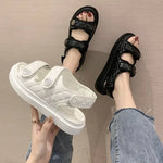 Carregue a imagem no visualizador da Galeria, Women Summer Sports Sandals Thick-soled Increased Plaid Roman Shoes With  Casual RoundToe Comfortable Felmale Flat Sandals  Amaijoin
