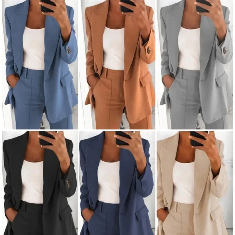 Fashionable Lapel Slim Cardigan Temperament Blazer for Women elegant suit jacket solid color spring autumn coat  Amaijoin