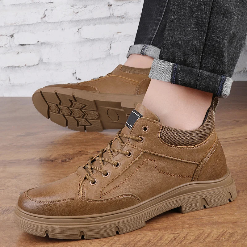 Male Boots Genuine Leather Men Sneakers Winter Boots Men Lace-Up Low Top Men Casual Shoe High Quality Outdoor Hiking Ankle Boots  Amaijoin