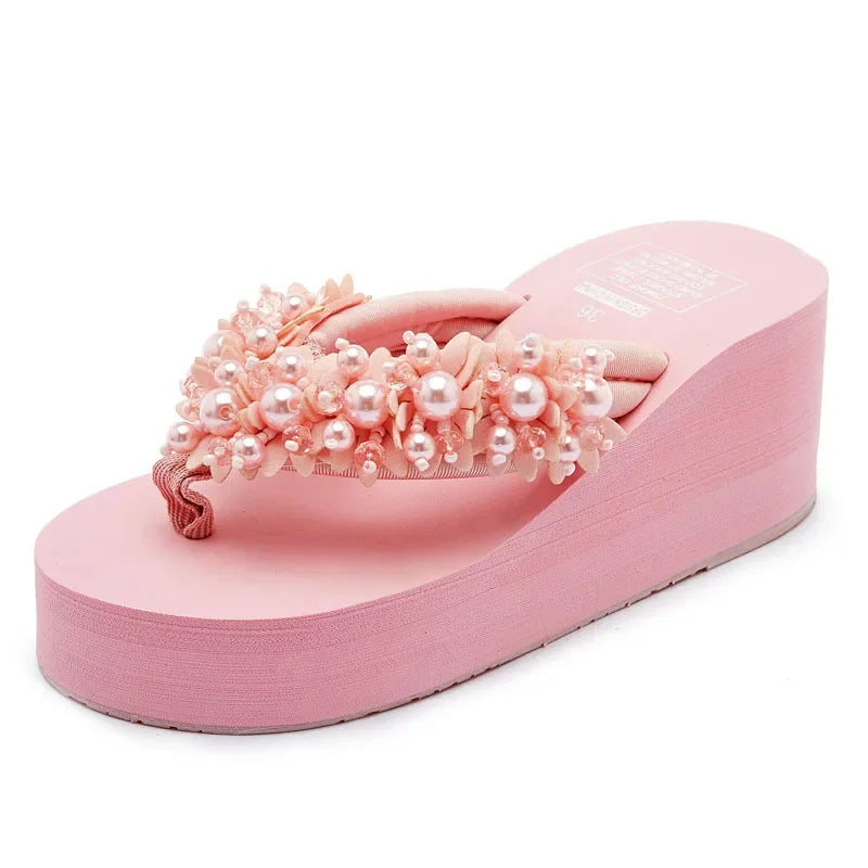 Maogu Platform Wedges Slippers White Crystal Shoe 2024 New Women's Flip Flops Beach Shoes Women Summer Platform Wedge Sandals 42  Amaijoin