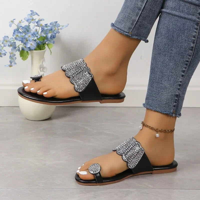 Summer Outside Modern Slippers Flat with Sexy Ladies Shoes 2024 Hot Sale Solid Bling Women's Slippers Zapatillas De Mujer Beach  Amaijoin