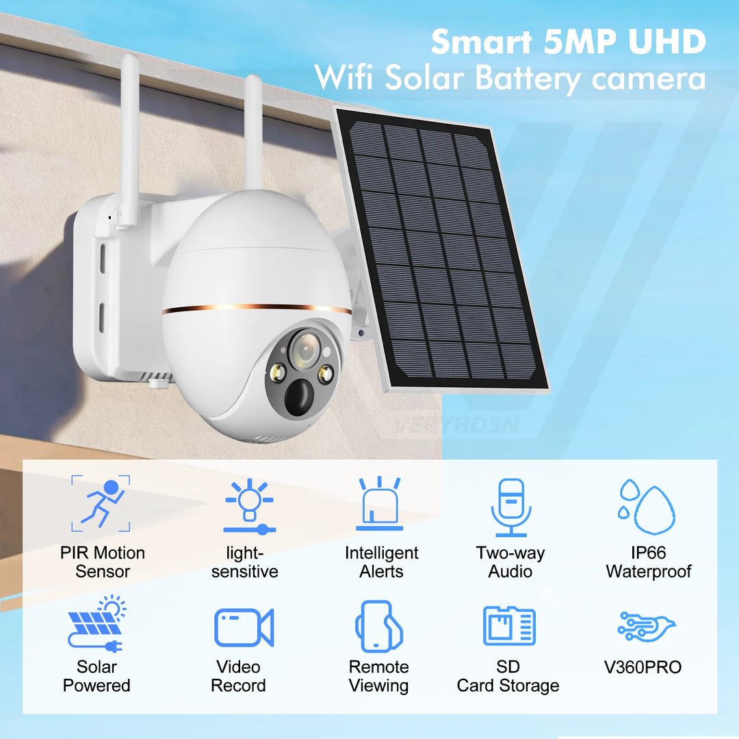 5MP Solar WIFI Camera 8000mAh Battery PTZ Surveillance IP Cameras Wireless PIR Human Tracking CCTV HD Outdoor Waterproof 5X Zoom  Amaijoin