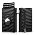 Carregue a imagem no visualizador da Galeria, Men&#39;s Carbon Fiber Magnetic Card Holder PU Leather RFID Three-fold Automatic Card Holder With Zipper Coin Purse AirTag Wallet  Amaijoin
