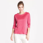 Carregue a imagem no visualizador da Galeria, Birdtree Mulberry Silk Knitted Solid T-shirts Designed Slash Neck Loose Women&#39;s Casual Basics Tees Fall Winter New Tops T39355QM  Amaijoin
