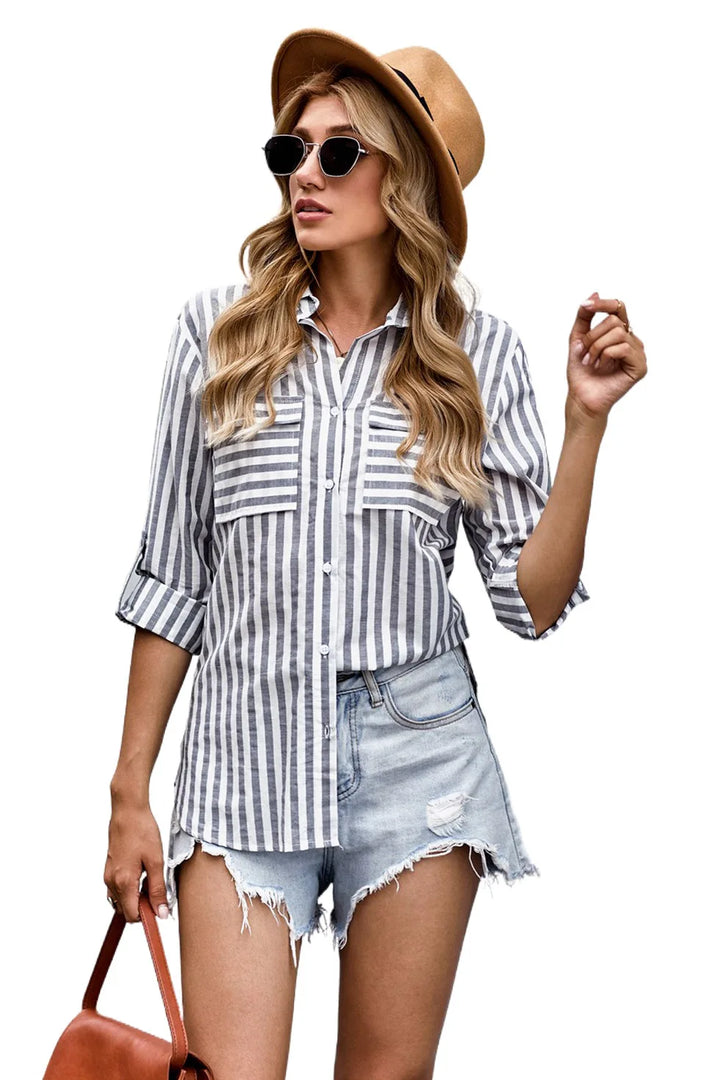 Women's Spring/Summer 2024 New Striped Single Breasted Long Sleeve Shirt Women Elegant and Youth Woman Stylish Blouse  Amaijoin