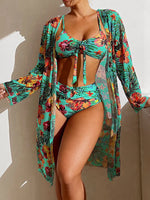 Carregue a imagem no visualizador da Galeria, Bikini 2024 Women 11 Colors Sexy High Waist Bikini 3 Pieces Floral Print Swimsuit With Mesh Long-Sleeved Blouse Brazilia 3Piece  Amaijoin
