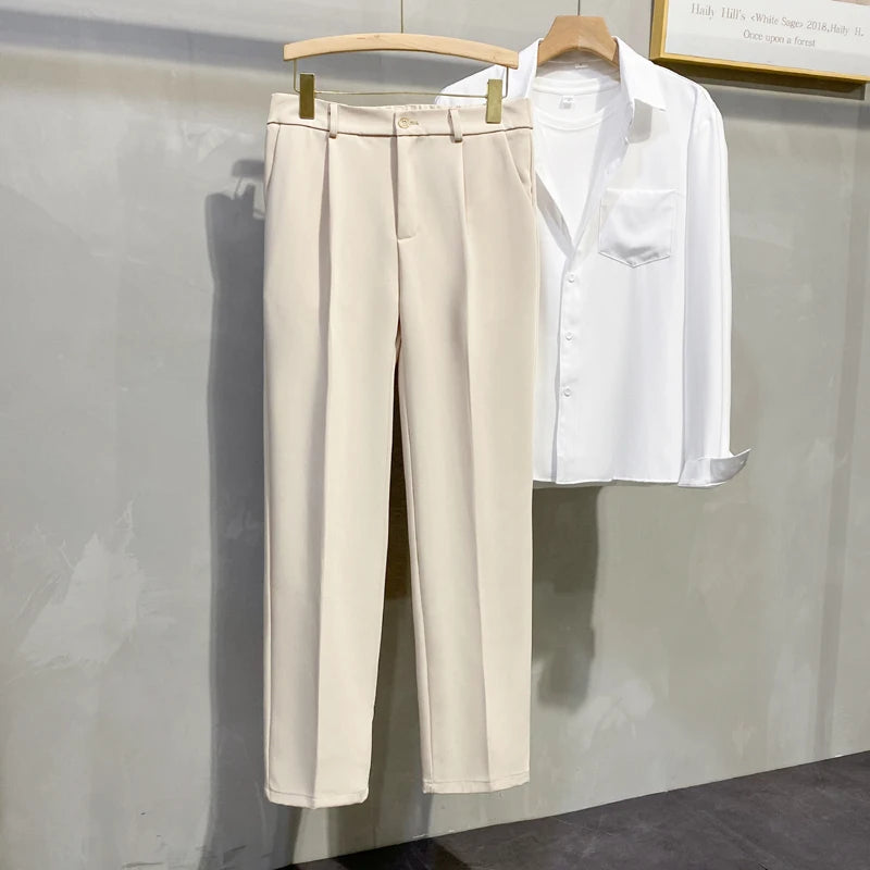 Dress Pants Men Korean Fashion Pleated Pants Chino Pants Men Clothing 2024 Lightweight Cool Trousers  Amaijoin