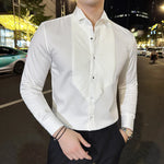 Carregue a imagem no visualizador da Galeria, 2023 Autumn Banquet Gentleman Dress French Collar Shirt Men&#39;s Long Sleeve Casual Business Organ Pleated Shirt Men Clothing  Amaijoin
