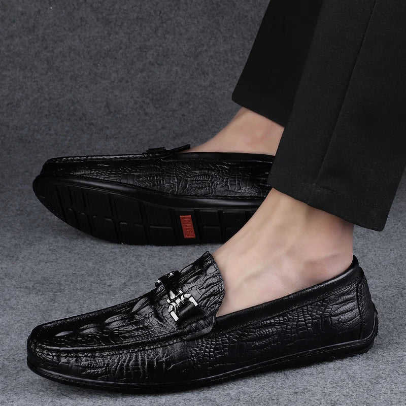 Genuine Leather Men Casual Shoes Luxury Brand New Mens Loafers Moccasins Breathable Slip on Black Driving Shoes Plus Size 37-45  Amaijoin