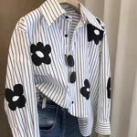 Carregue a imagem no visualizador da Galeria, Fashion Long Sleeve Women&#39;s Clothing Patchwork Floral Ladies Tops 2024 New Sweet Buttons Shirts Striped Printing Trend Blouses  Amaijoin
