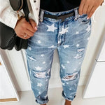 Carregue a imagem no visualizador da Galeria, 2023 Autumn Boyfriend Jeans Woman Slim Hole Jeans For Ladies With Five-Pointed Star Ripped Jeans Street Casual Blue Denim Pants  Amaijoin
