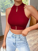 Carregue a imagem no visualizador da Galeria, New  Summer Women Metal Cut Out Keyhole Tank Top Casual Rib-Knit Neck Cropped Shirts Femme Sleeveless Off Shoulders Y2k T-shirts  Amaijoin
