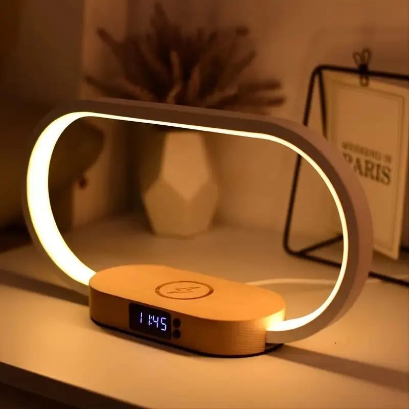 Multifunction Wireless Charger Pad Stand Clock LED Desk Lamp Night Light USB Port Fast Charging Station Dock for iPhone Samsung  Amaijoin