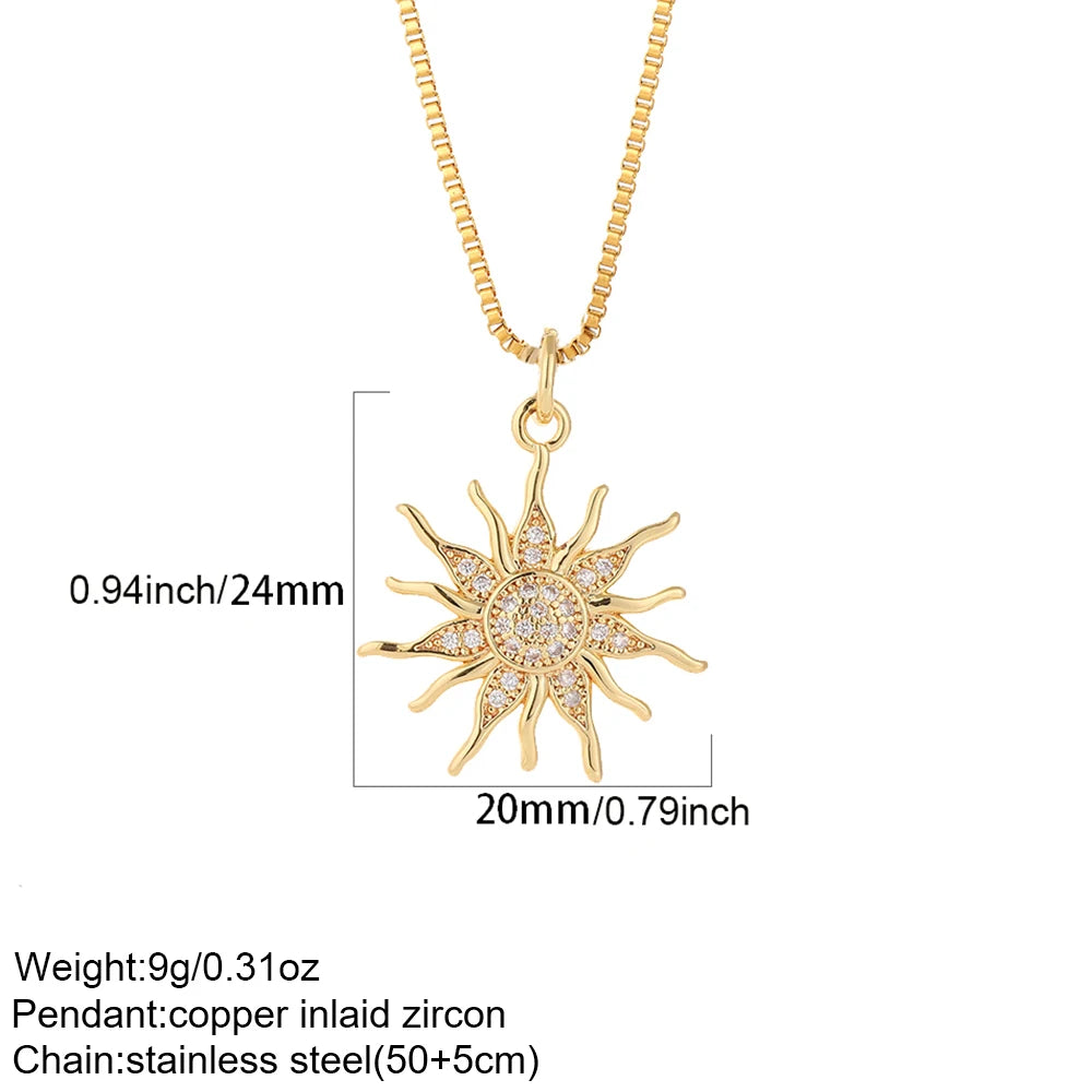 Boho Heart Evil Blue Eye Necklace for Women Collares Cute Sun Butterfly Gold Color Pendant Long Stainless Steel Chains Choker  Amaijoin