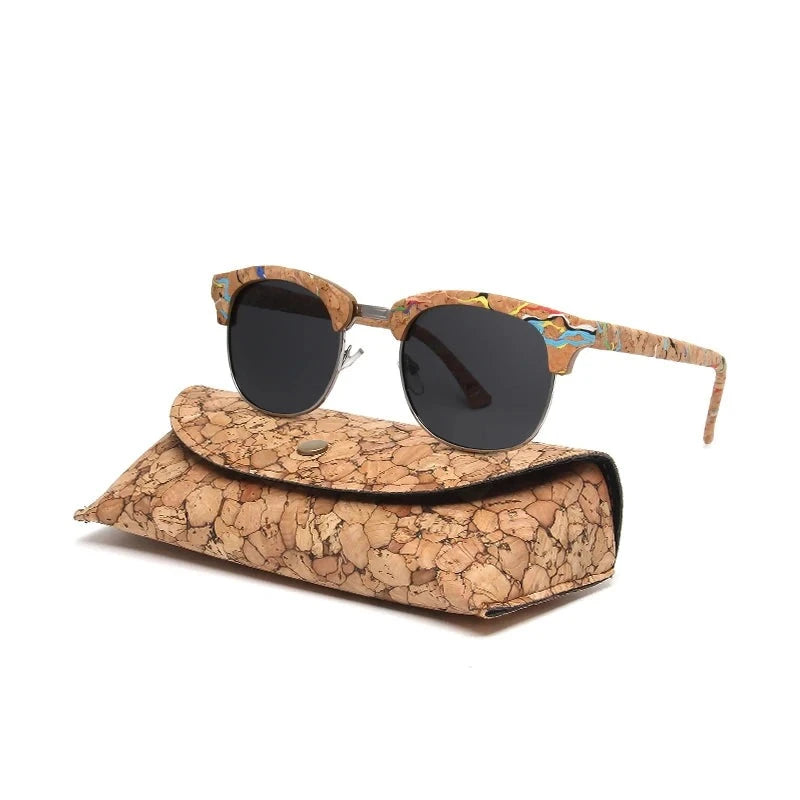 Kenbo Half Frame Polarized Wood Sunglasses With Case Man Woman Luxury Brand Designer Sun Glasses Male Retro Rivet Mirror Eyewear  Amaijoin