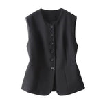 Carregue a imagem no visualizador da Galeria, New Women Vest Coat Spring Autumn Solid Color O-Neck Single-Breasted Short Jacket Female Sleeveless Waistcoat Tops Chaleco Mujer  Amaijoin
