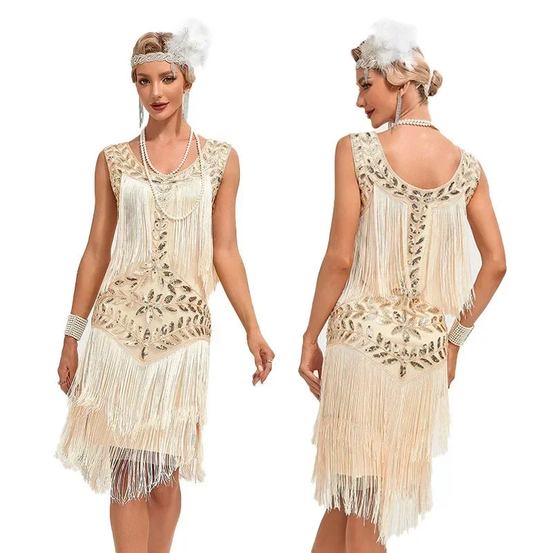 1920 European and American Retro Sequined Dress Gatsby Ball Fringed Dress Party Party Beaded Toasting Dress  Amaijoin