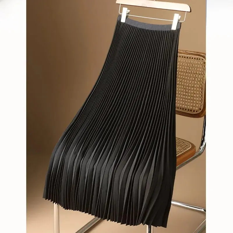 Pure Color Versatile Pleated Skirt Solid Color High Waist Pleated Skirt Half Easy Matching Women's Clothing  Amaijoin