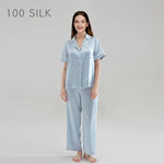 Carregue a imagem no visualizador da Galeria, Birdtree 19MM 100%Real Silk Pajama Set Women&#39;s Solid Lapel Short Sleeve Long Pants Basic Comfortable Loungewear Spring S41146QD  Amaijoin
