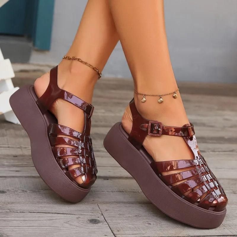 2024new Style Womens Sandals Summer Ladies Baotou Sandals Thick-soled Waterproof Casual Shoes Hollow Roman Beach Shoes for Women  Amaijoin