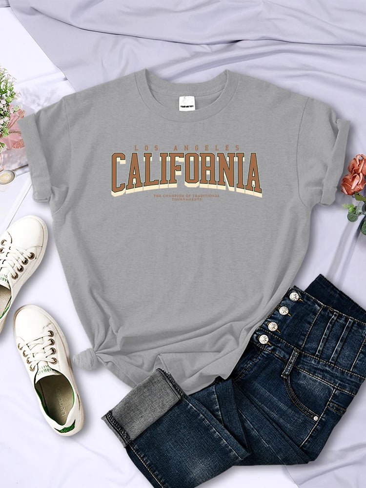 Los Angeles California The Winnerof Tournaments T-Shirt Women Summer Breathable T Shirts Street Clothes Simple Soft Short Sleeve  Amaijoin