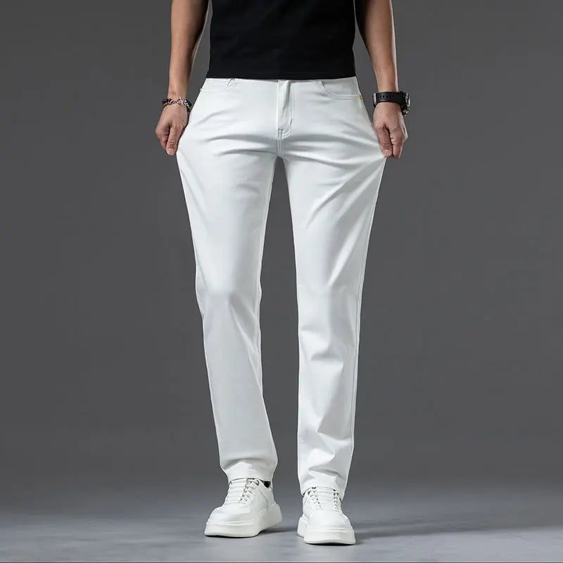 2024 New Summer Luxury White Jeans for Men Comfortable Cotton Fabric Straight Pants Classic Style Denim Trousers Male  Amaijoin