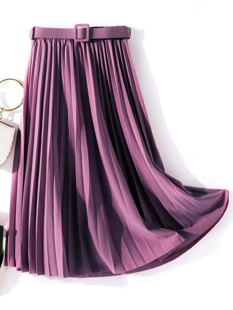 XFPV 2023 New Autumn Summer Fashion Solid Color High Waist Pleated A Line medium and long Skirt Women SM1983  Amaijoin