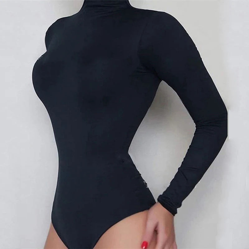 Long Sleeve Turtleneck Slim Bodysuits 2023 New Womens Base Bodysuits Solid Playsuits Female Clothing Sexy & Club Slim Jumstits  Amaijoin