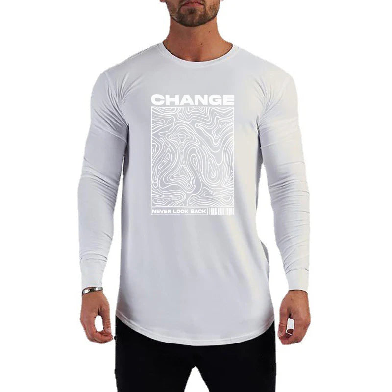 Men's Running Sport Long Sleeve Cotton T-Shirt Gym Fitness Training Bodybuilding Shirt Slim Fit Breathable Fashion Print Tops  Amaijoin