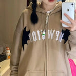 Carregue a imagem no visualizador da Galeria, American Retro Little Devil Embroidered Zipper Hoodie Women Y2K Street Fashion Trend Joker Sweatshirt Couple Casual Loose Hoodie  Amaijoin
