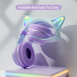 Carregue a imagem no visualizador da Galeria, Gradient wireless Headphones RGB cute cat ear Bluetooth Earphones with microphone Stereo Music Game Earphone Girls Kids Gifts  Amaijoin
