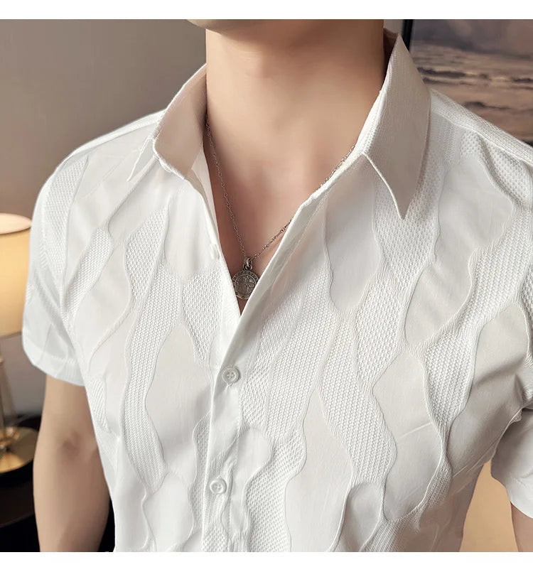 High End Printed Shirt for Men Short Sleeve Slim Fit Casual Shirts Fashion Office Social Dress Shirts 2024 Summer Men Clothing  Amaijoin